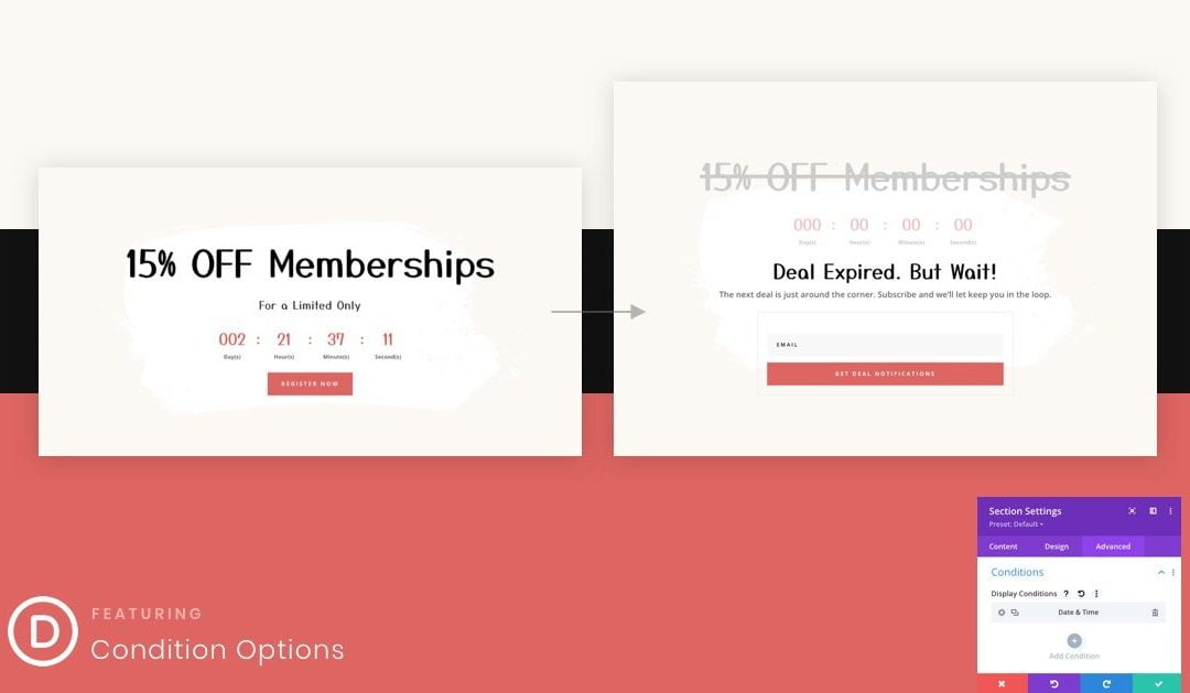 How to Display Time Conditional Content when a Countdown Timer Expires in Divi