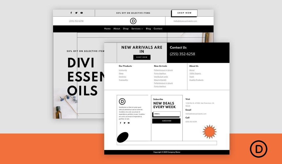 Download a FREE Header and Footer Template for Divi’s Essential Oils Layout Pack