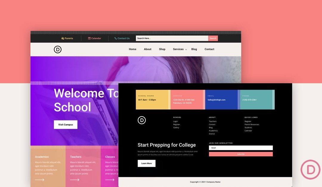 Download a FREE Header and Footer Template for Divi’s High School Layout Pack