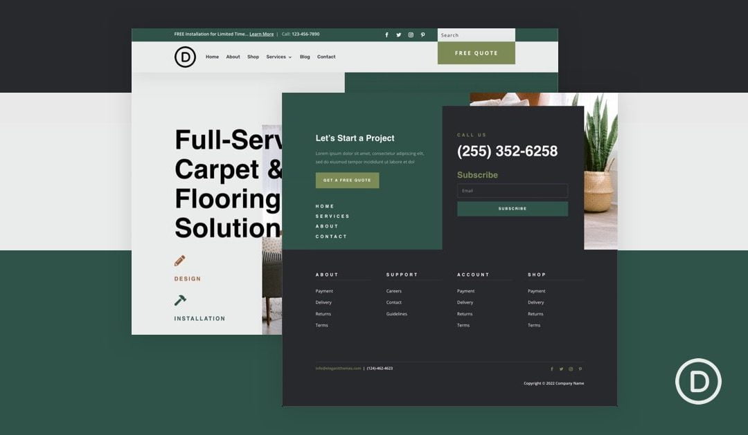 Download a FREE Header and Footer Template for Divi’s Flooring Layout Pack