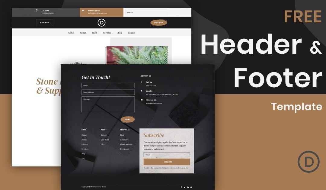 Download a FREE Header and Footer Template for Divi’s Stone Factory Layout Pack