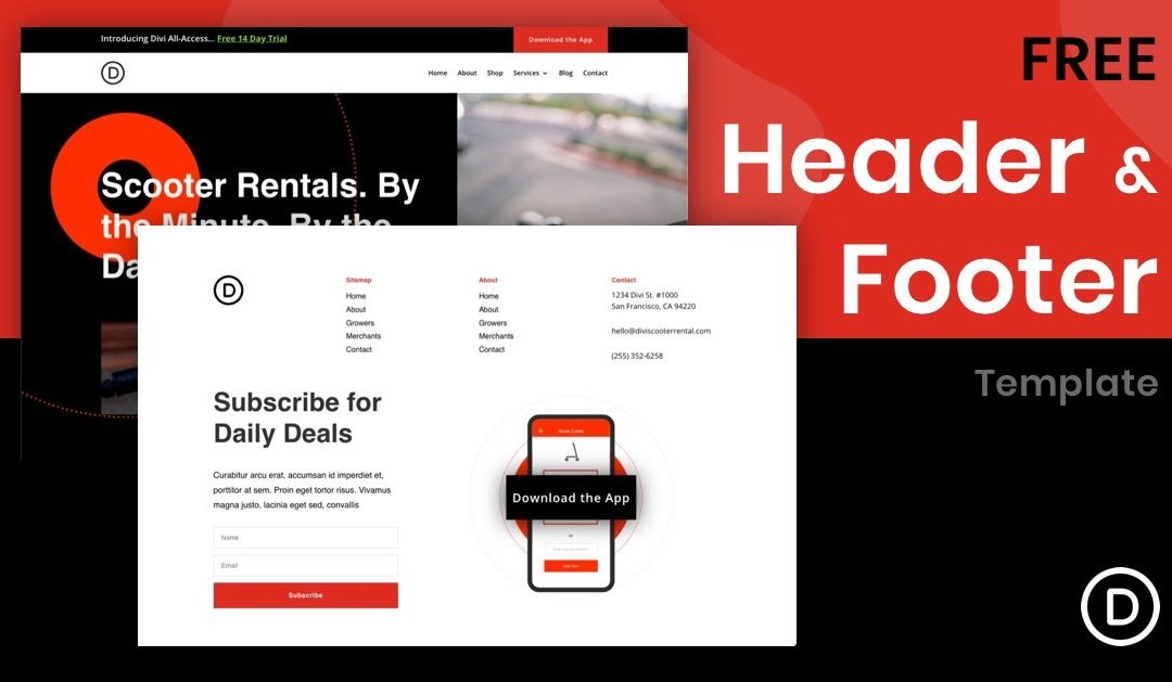 Download a FREE Header and Footer Template for Divi’s Scooter Rental Layout Pack