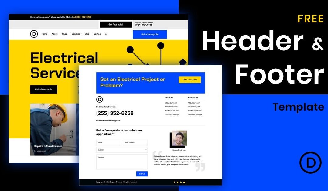 Download a FREE Header & Footer for Divi’s Electrical Services Layout Pack