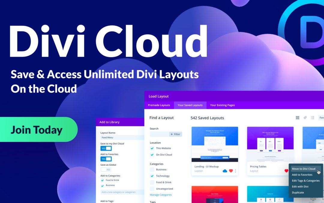 Cloud Storage For Divi Layouts And Content. Build Websites Faster With Divi Cloud.