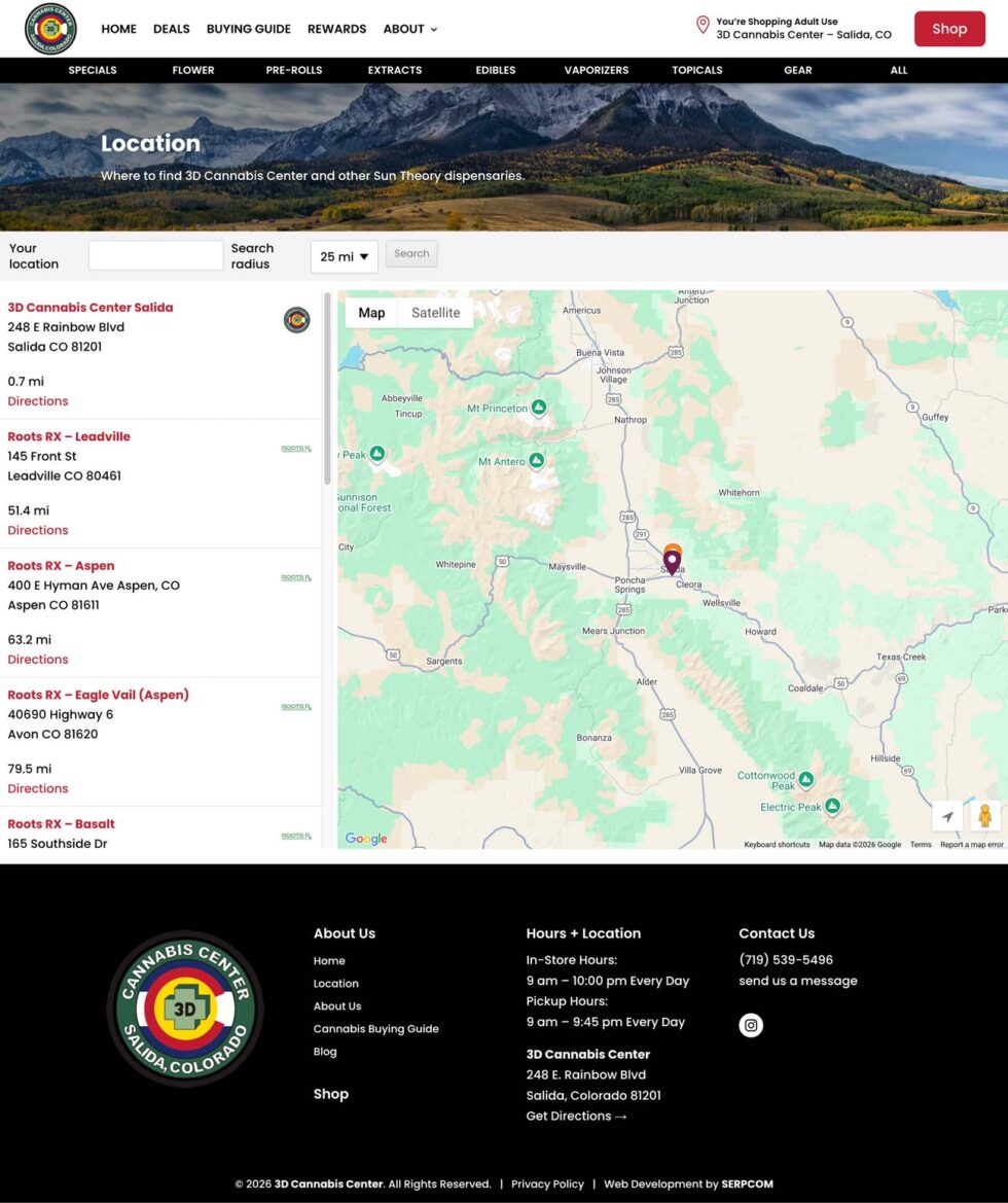 3D Cannabis Center Salida website screenshot