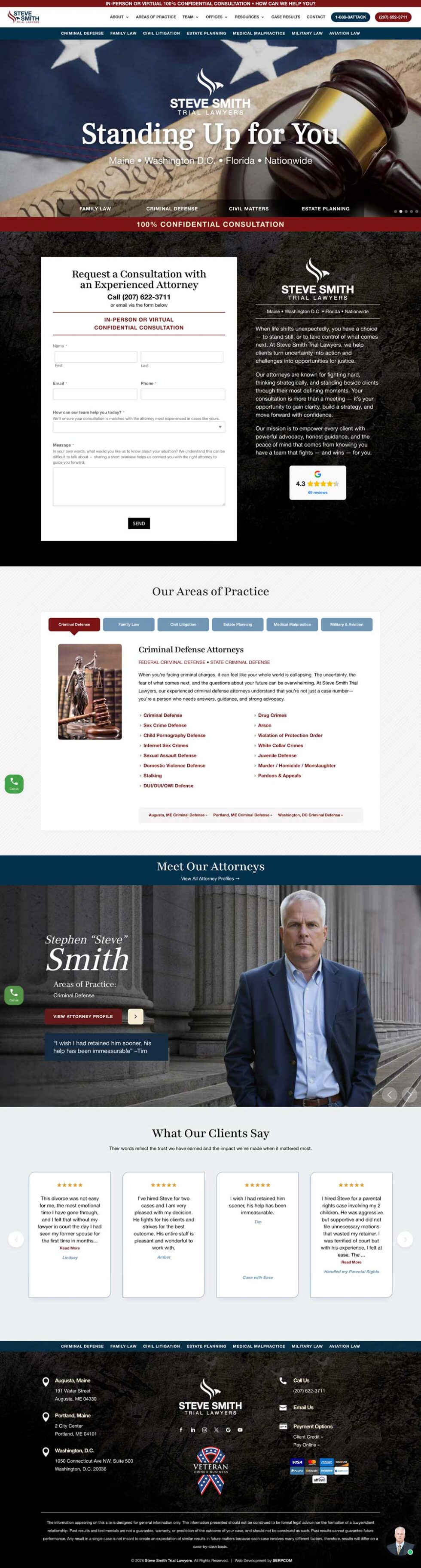 steve smith trial lawyers home page screenshot