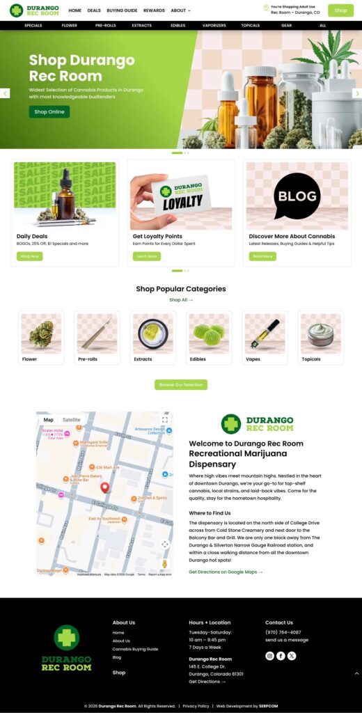 durango rec room website screenshot