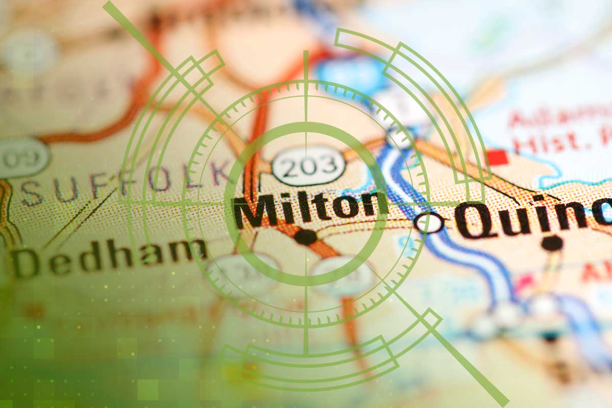 Digital Marketing Agency Near Milton MA - graphic showing Milton on a map with an interesting target effect overlaid on it