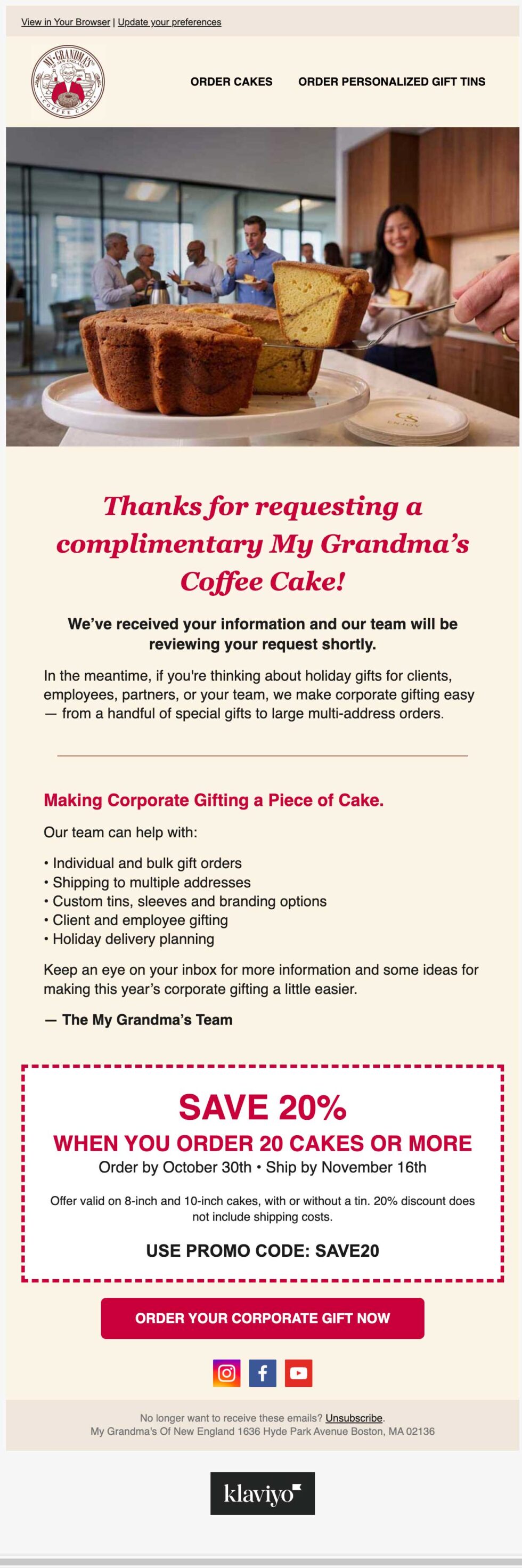 My Grandma’s of New England email campaign screenshot