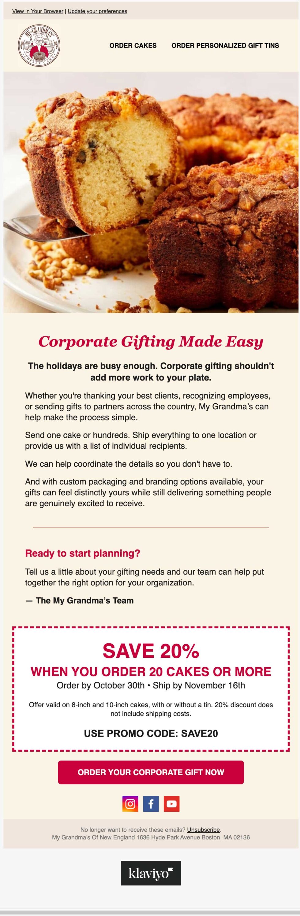 My Grandma’s of New England email campaign screenshot