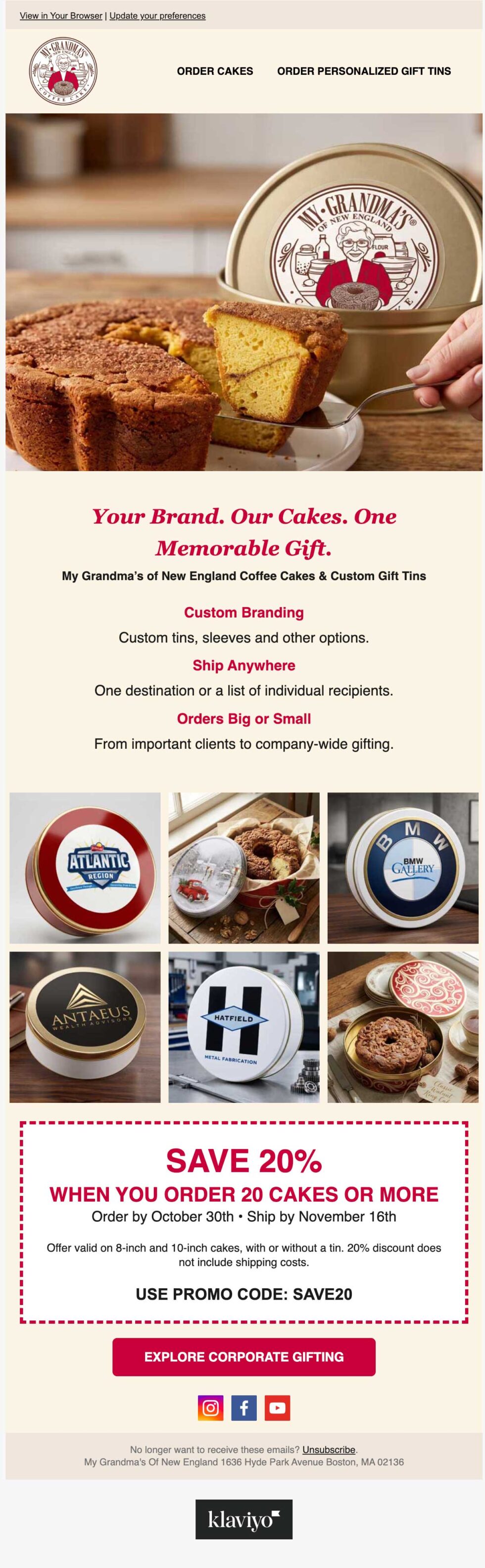 My Grandma’s of New England email campaign screenshot