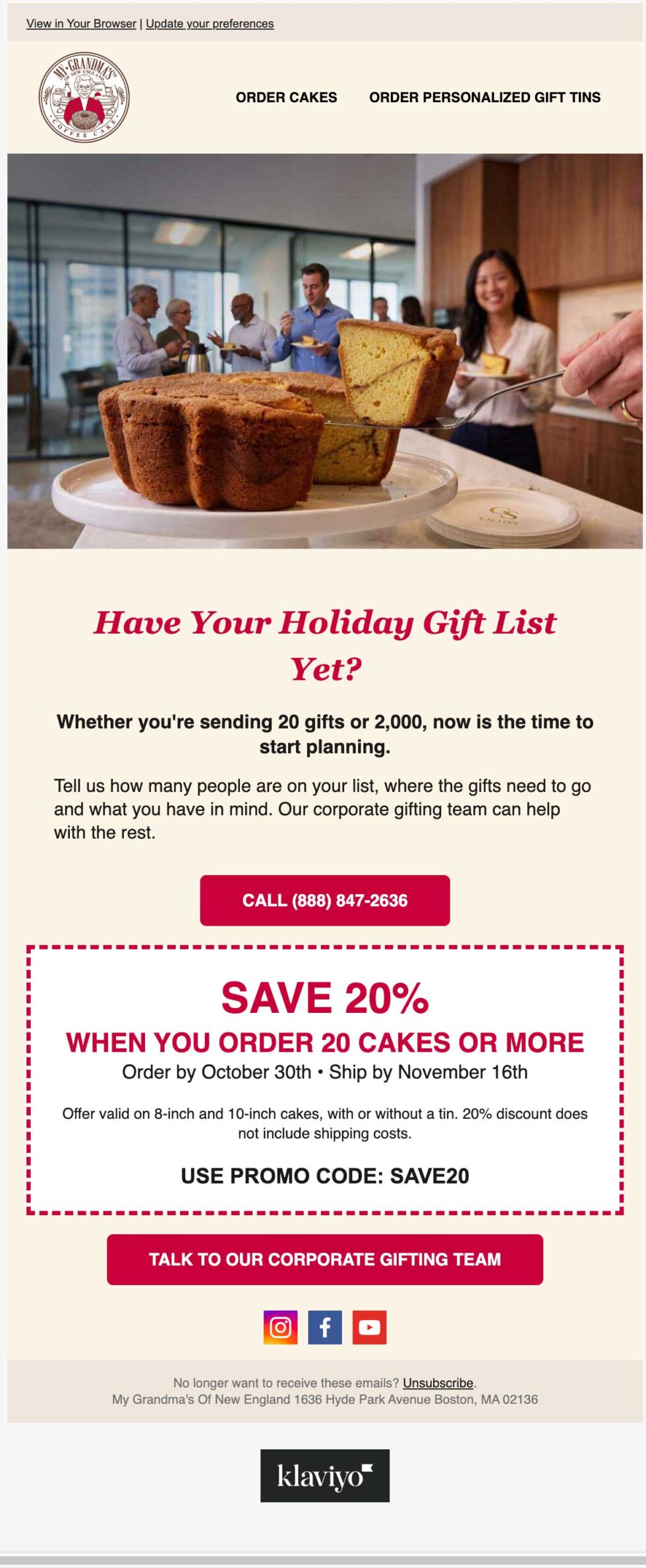 My Grandma’s of New England email campaign screenshot