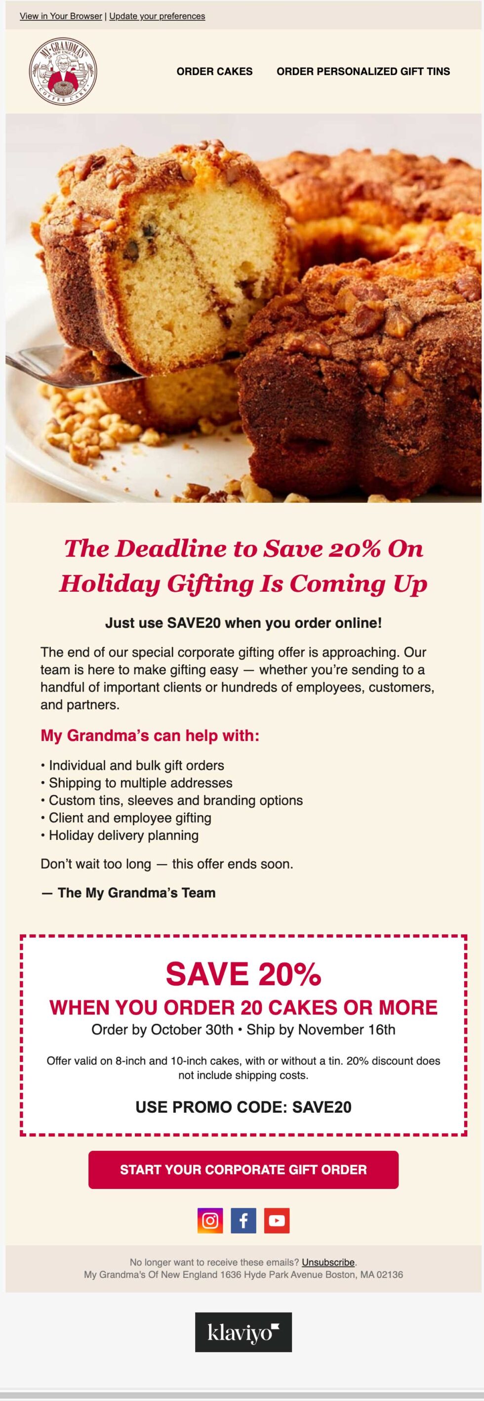 My Grandma’s of New England email campaign screenshot