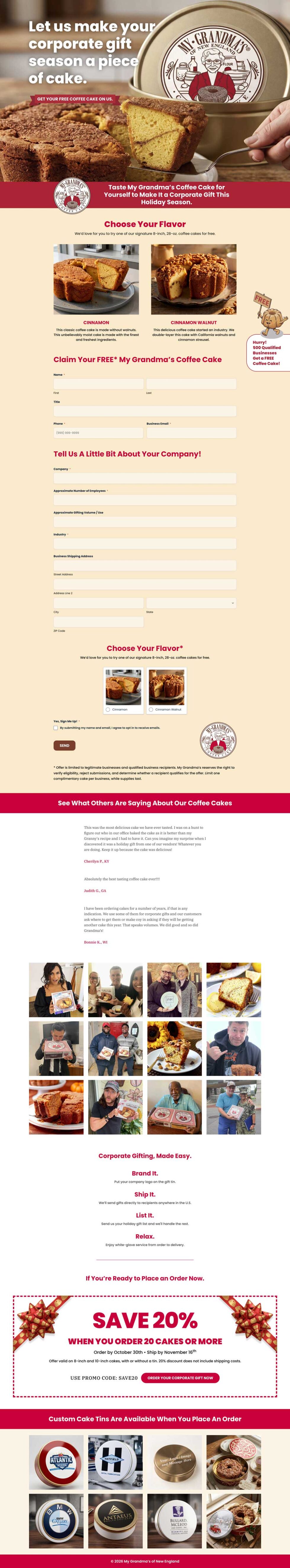 My Grandma’s of New England landing page screenshot